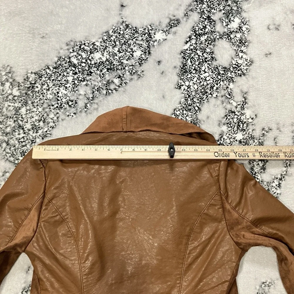 BLANKNYC Leather Jacket Womens Sz Small Brown Draped Moto‎ Asymmetrical Zip